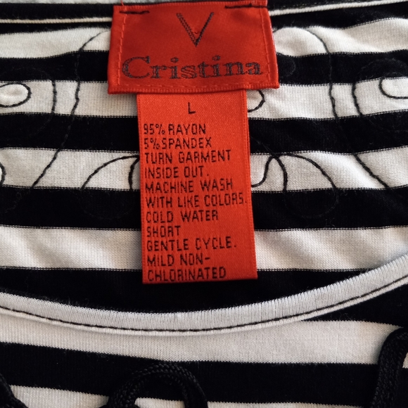 V Cristina scoop neck striped black embroidery striped top Lar… - Picture 3 of 6